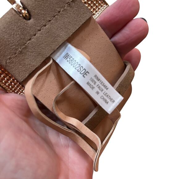 Wide ladies faux suede fashion belt rose gold buckle & clear white rhinestones - Picture 3 of 6